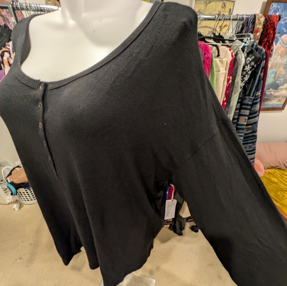 Ambrielle Black Button-Down Sleep Shirt - XXL - Picture 2 of 4